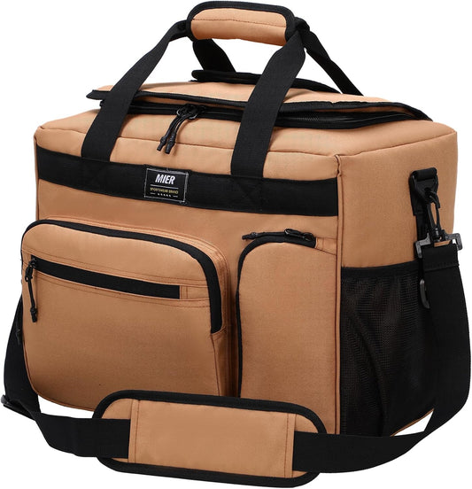 MIER 30L Extra Large Soft Cooler Bag with Bottle Opener for Camping Beach BBQ Grocery Golf Leakproof Picnic Lunch Bag, Collapsible, Top Flip Lid, 45Can (Khaki)