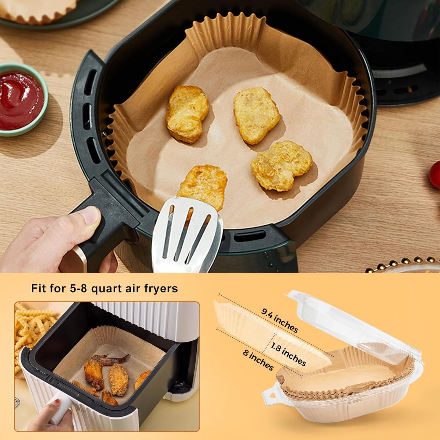 Air Fryer Liners Disposable, 200Pcs 8" Square Unbleached Parchment Paper Liners Non-Stick & Waterproof Oilproof for 5-8 QT Airfryer Basket, Baking, Roasting Microwave, Oven