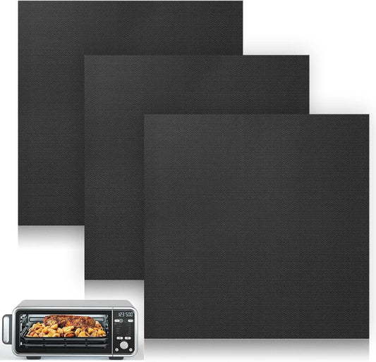 3Pcs Air Fryer Liners Toaster Oven Liners For Bottom Of Oven (12"X12") Reusable Non-Stick Heat Resistant Toaster Liners, Baking Mat for Ninja Foodi SP101 & SP201,black