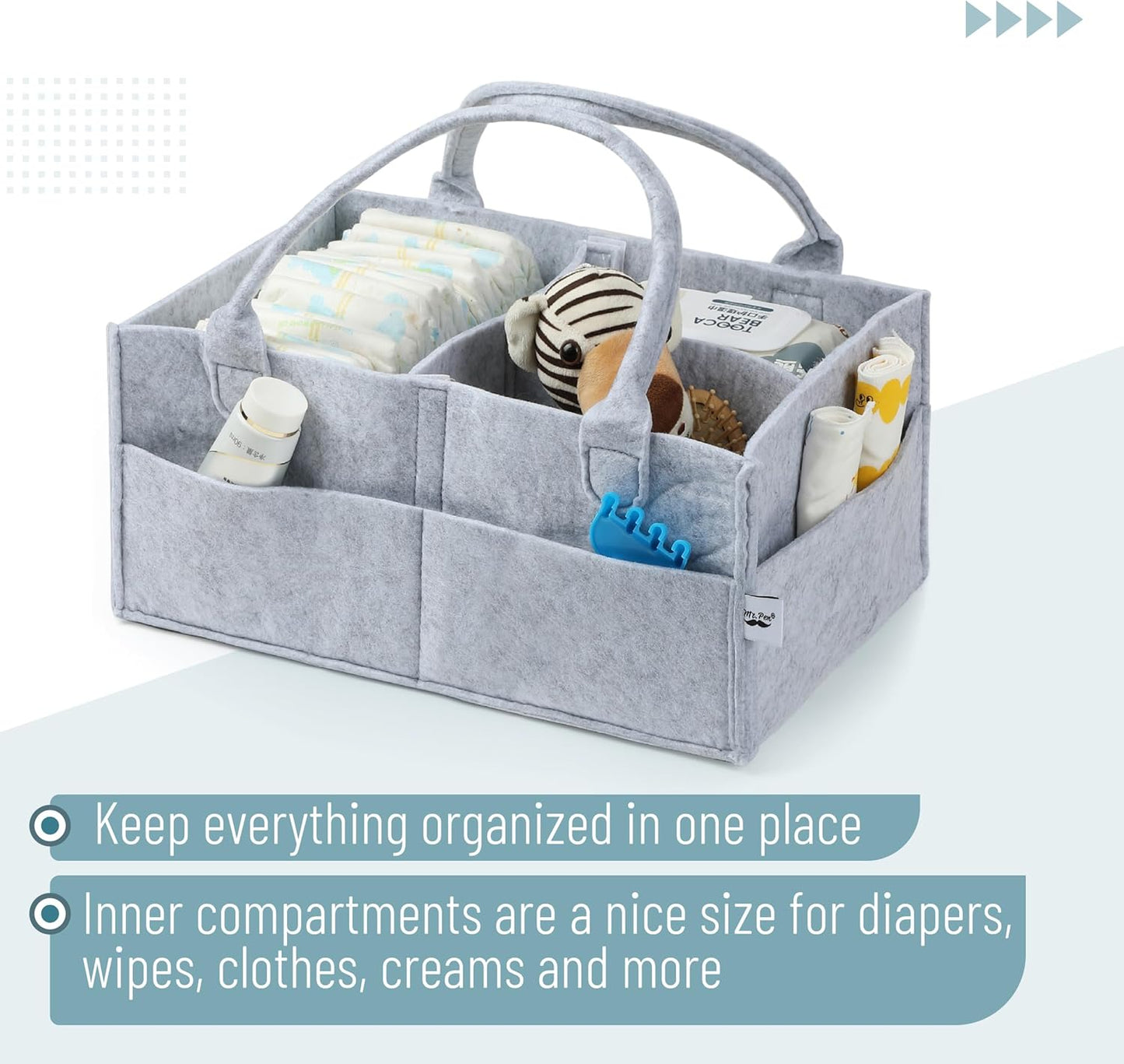 Mr. Pen- Baby Diaper Caddy Organizer, Grey, Large, Diaper Organizer, Car Diaper Caddy