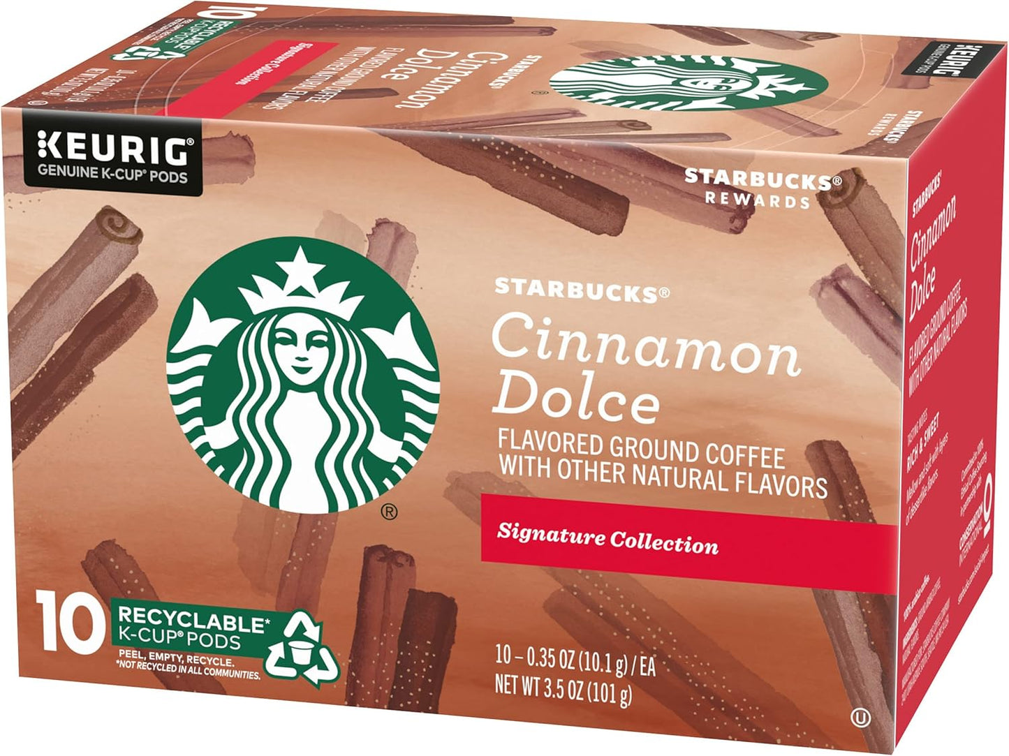 Starbucks Flavored Ground Coffee K-Cup Pods,Cinnamon Dolce,Flavored Ground Coffee Signature Collection,Recyclable K-Cups,10 K-Cup Pods/Box (Pack of 2 Boxes),10 Count (Pack of 2)
