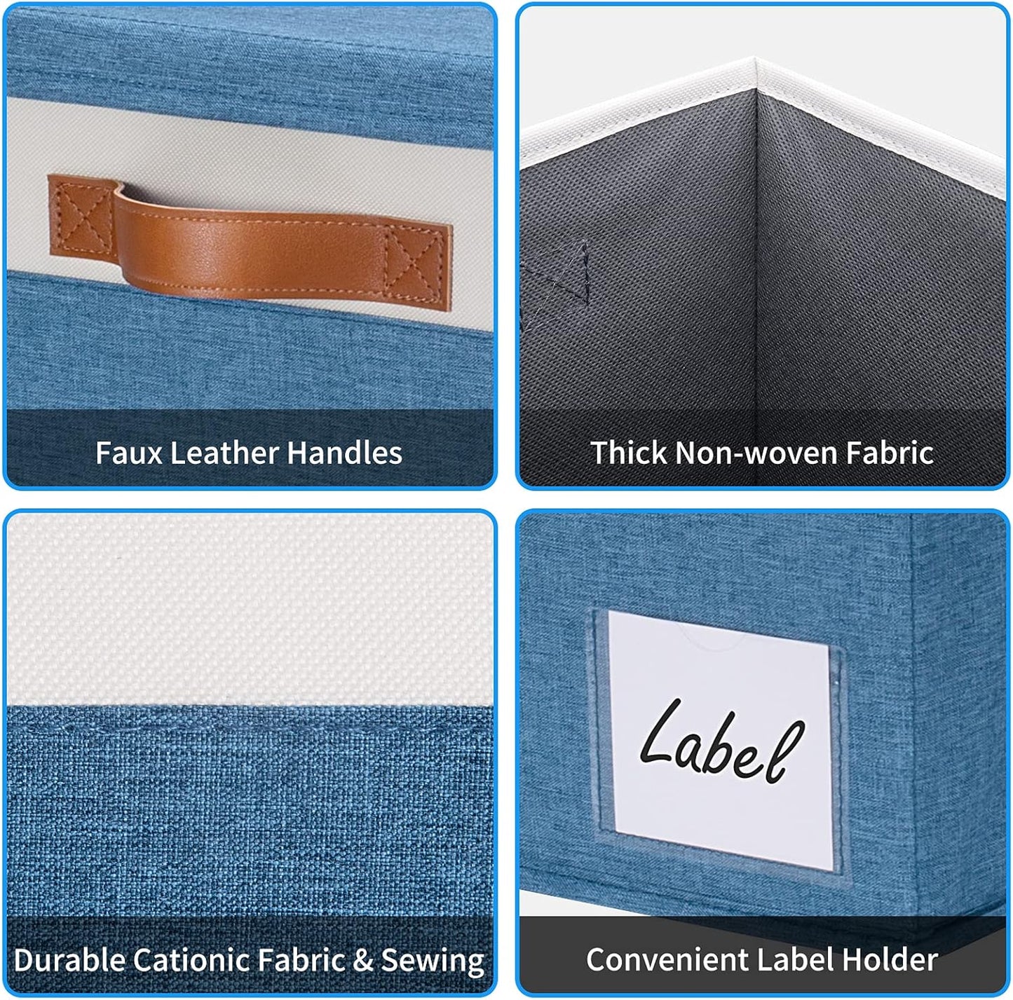 GhvyenntteS Fabric Storage Bins with Lid 6 Pack, Large Decorative Storage Boxes with Lids and Handles, Foldable Fabric Storage Baskets with Lid and Label for Home Office (Blue, 15" x 11" x 9.7")