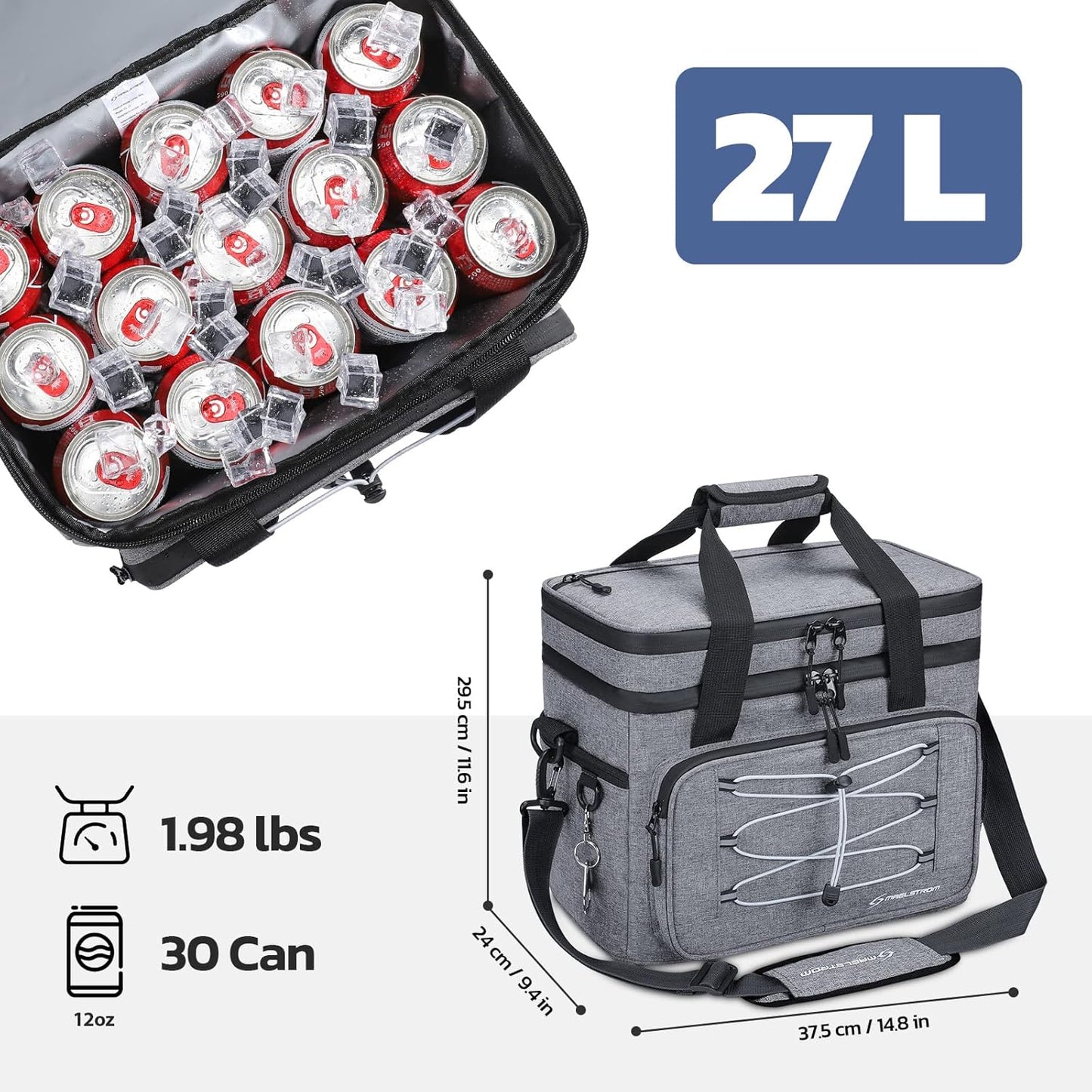 Maelstrom Collapsible Soft Cooler Bag, 24/30/60/75 Cans Beach Cooler, Ice Chest, Leakproof & Portable for Beach, Camping, Road Trips & Grocery Shopping