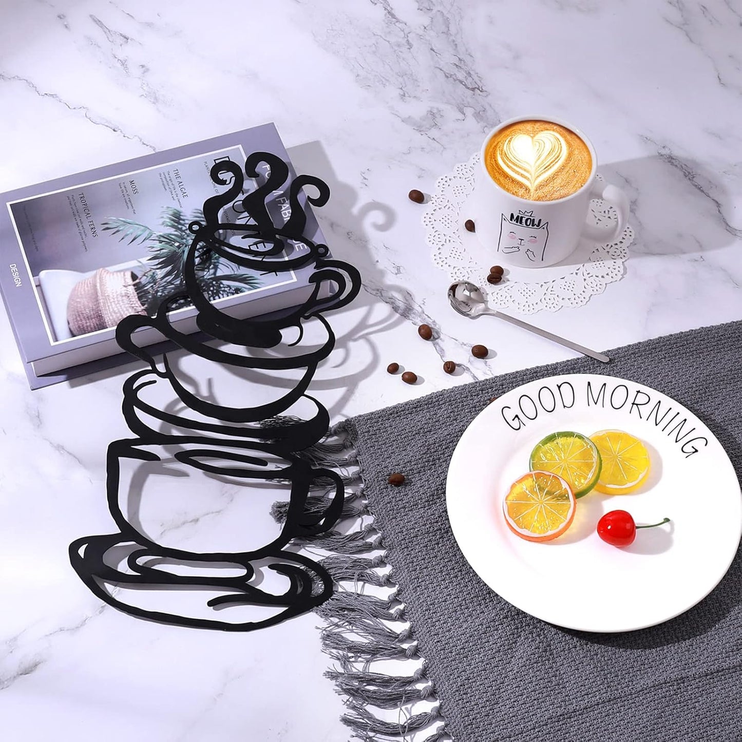 Coffee Cup Metal Wall Art, Farmhouse Kitchen Restaurant Decor Coffee Bar Sign, Black