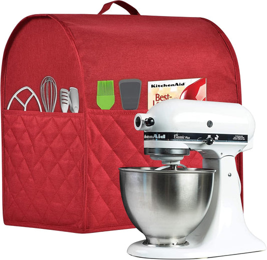 Stand Mixer Dust-proof Cover for KitchenAid Mixer，Multi Pockets for Various Kitchen Appliance Accessories，Water-resistant，Easy Cleaning (Red, Fit for Tilt Head 4.5-5 Quart)