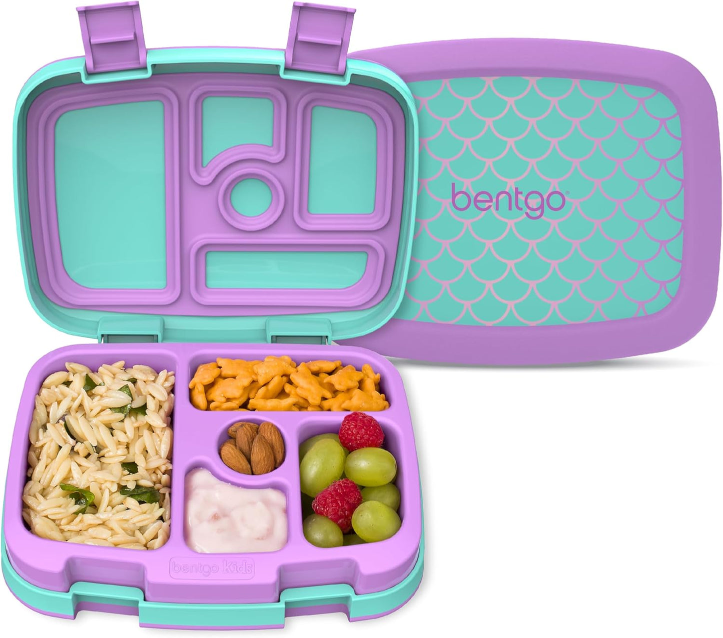 Bentgo Kids Prints Leak-Proof, 5-Compartment Bento-Style Kids Lunch Box - Ideal Portion Sizes for Ages 3-7, Durable, Drop-Proof, Dishwasher Safe, & PFAS & BPA-Free Materials (Mermaid Scales)