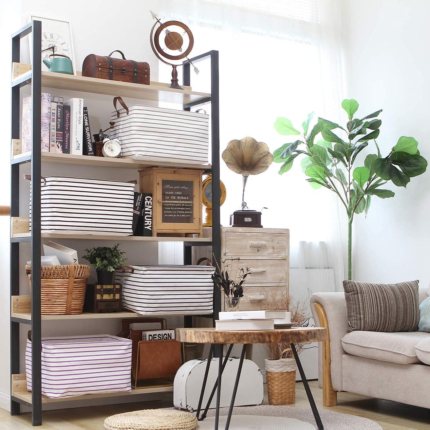 Hinwo 31L Large Storage Bins, 2-Pack Closet Organizers and Storage, Foldable Clothes Storage Baskets with Handles, Containers for Clothing, Blanket, Towels, Toys, Bedding (Pink Stripe)