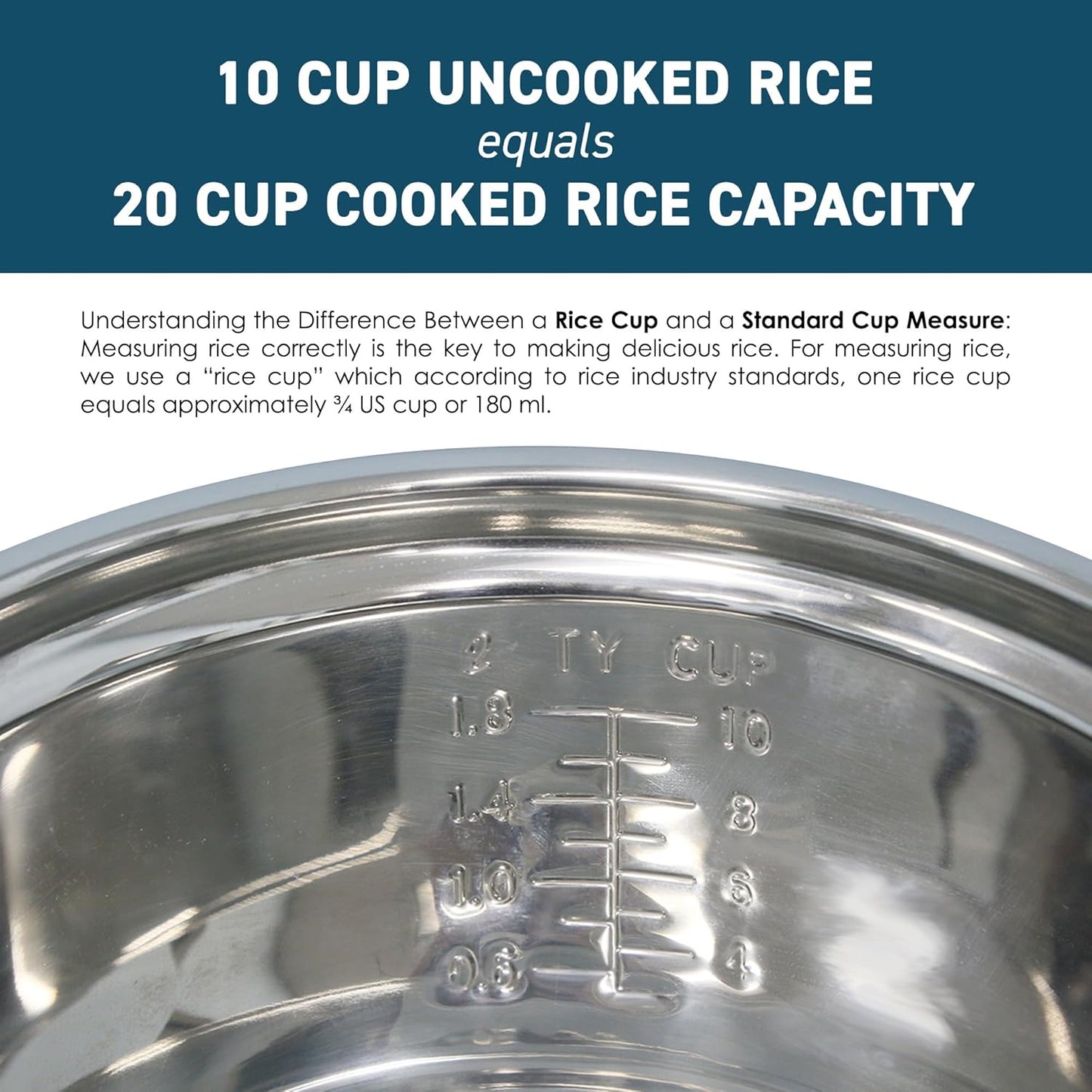 Elite Gourmet ERC-2020 Electric Rice Cooker with Stainless Steel Inner Pot Makes Soups, Stews, Grains, Cereals, Keep Warm Feature, 20 Cups Cooked (10 Cups Uncooked), White