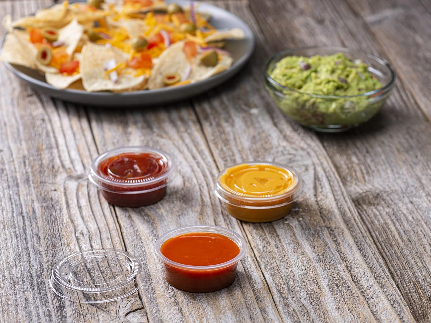 {1.5 oz - 100 Sets} Clear Diposable Plastic Portion Cups With Lids, Small Mini Containers For Portion Controll, Jello Shots, Meal Prep, Sauce Cups, Slime, Condiments, Medicine, Dressings, Crafts, Disposable Souffle Cups & Much more