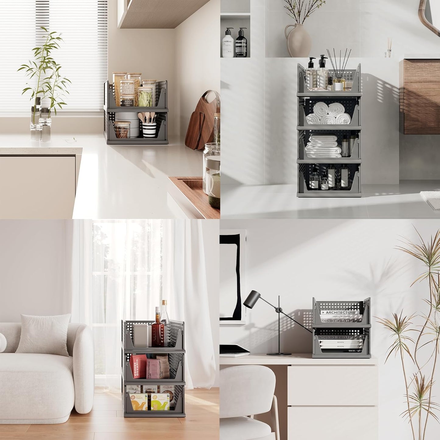 Pinkpum 8 Pack Closet Organizers and Storage Plastic Stackable Storage Bins, Foldable Drawer Shelf Storage Container for Wardrobe Kitchen Bathroom Dorm Black