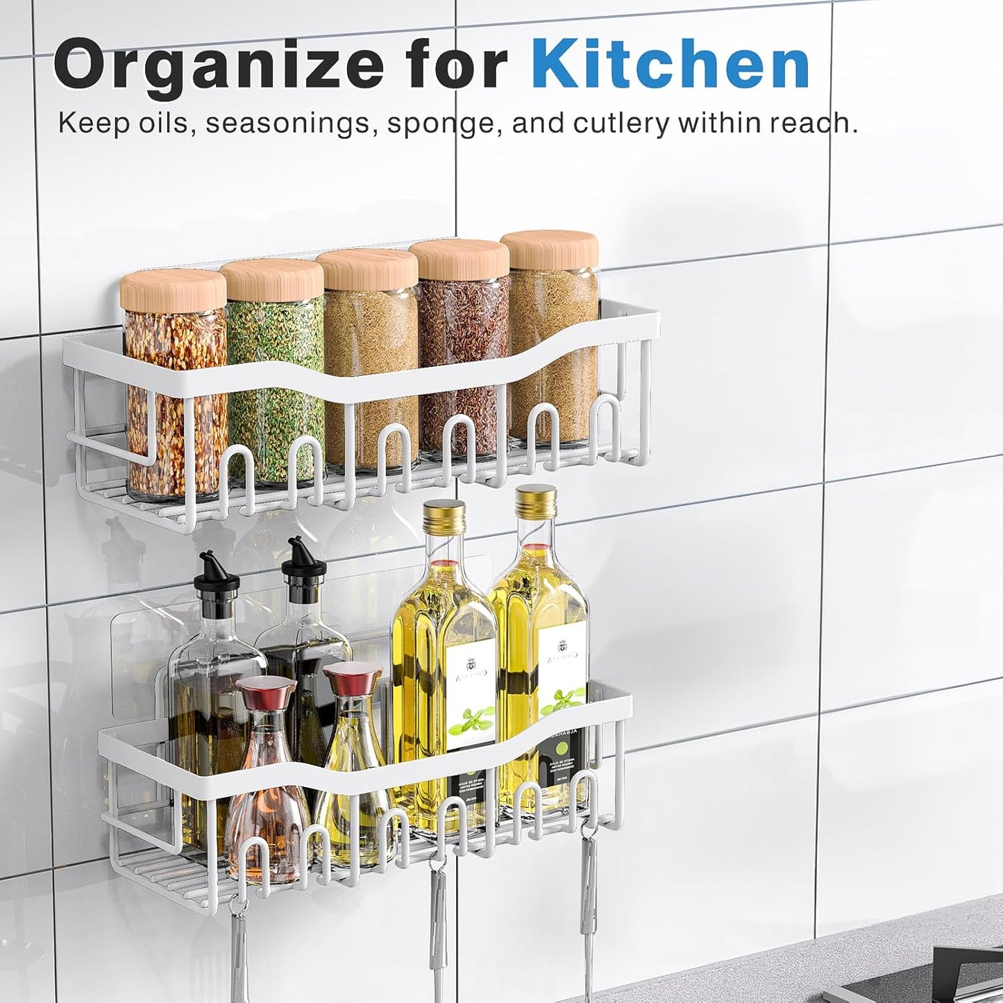 Shower Caddy 2 Pack,Adhesive Shower Organizer for Bathroom Storage&Home Decor&Kitchen organizers and storage,No Drilling,Large Capacity,Rustproof Stainless Steel Bathroom Organizer,Bathroom Decor Sets