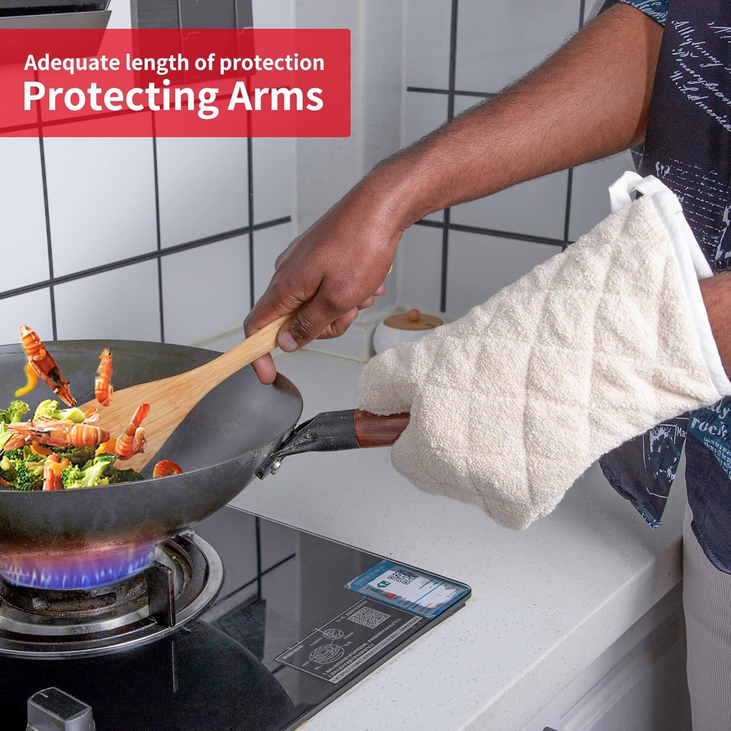 Terry Cloth Oven Mitts Heat Resistant to 482° F 15 Inch 100% Cotton Set of 2