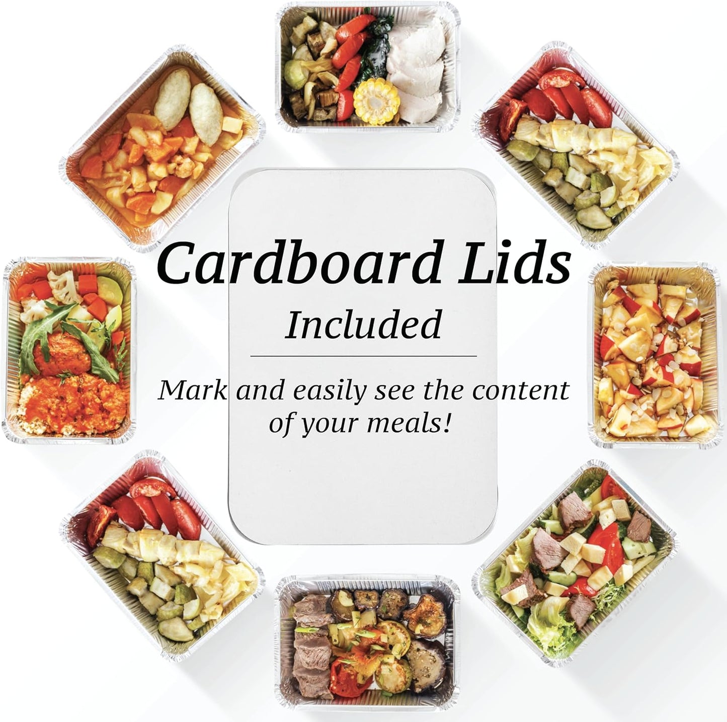 Spare Essentials 55 Pack - 2.25 LB To Go Aluminum Containers with Lids - Heat Proof Foil Tins for Meal Prep, Take Out, Freezer Meals