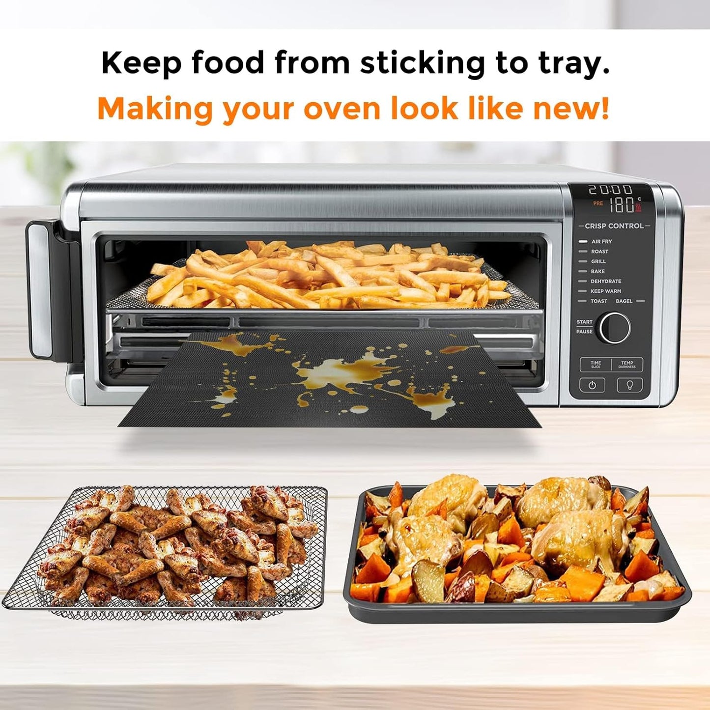 3Pcs Air Fryer Liners Toaster Oven Liners For Bottom Of Oven (12"X12") Reusable Non-Stick Heat Resistant Toaster Liners, Baking Mat for Ninja Foodi SP101 & SP201,black