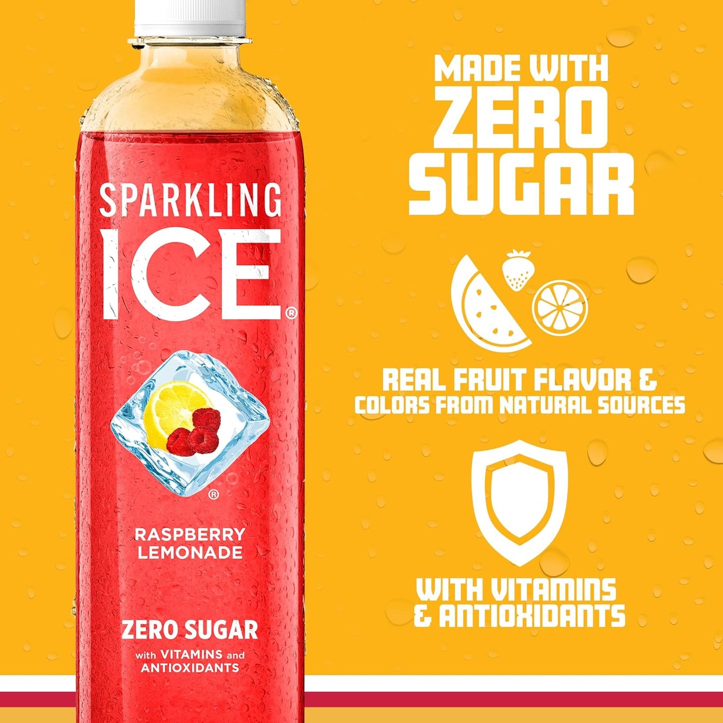 Sparkling Ice, Raspberry Lemonade Sparkling Water, Zero Sugar Flavored Water, with Vitamins and Antioxidants, Low Calorie Beverage, 17 fl oz Bottles (Pack of 12)