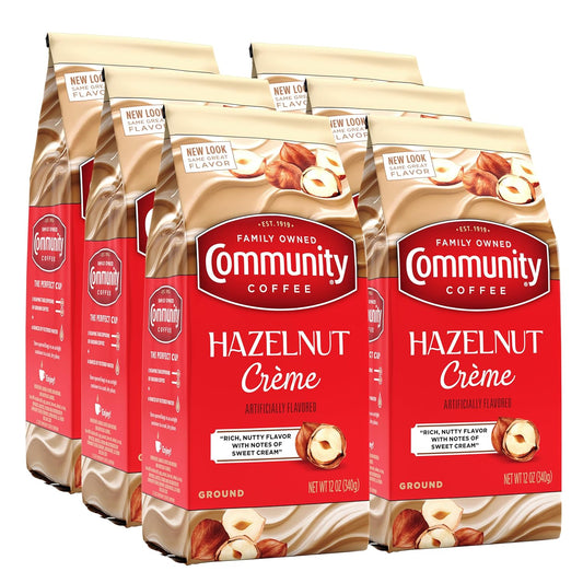 Community Coffee Hazelnut Creme Flavored 72 Ounces, Medium Roast Ground Coffee, 12 Ounce Bag (Pack of 6)