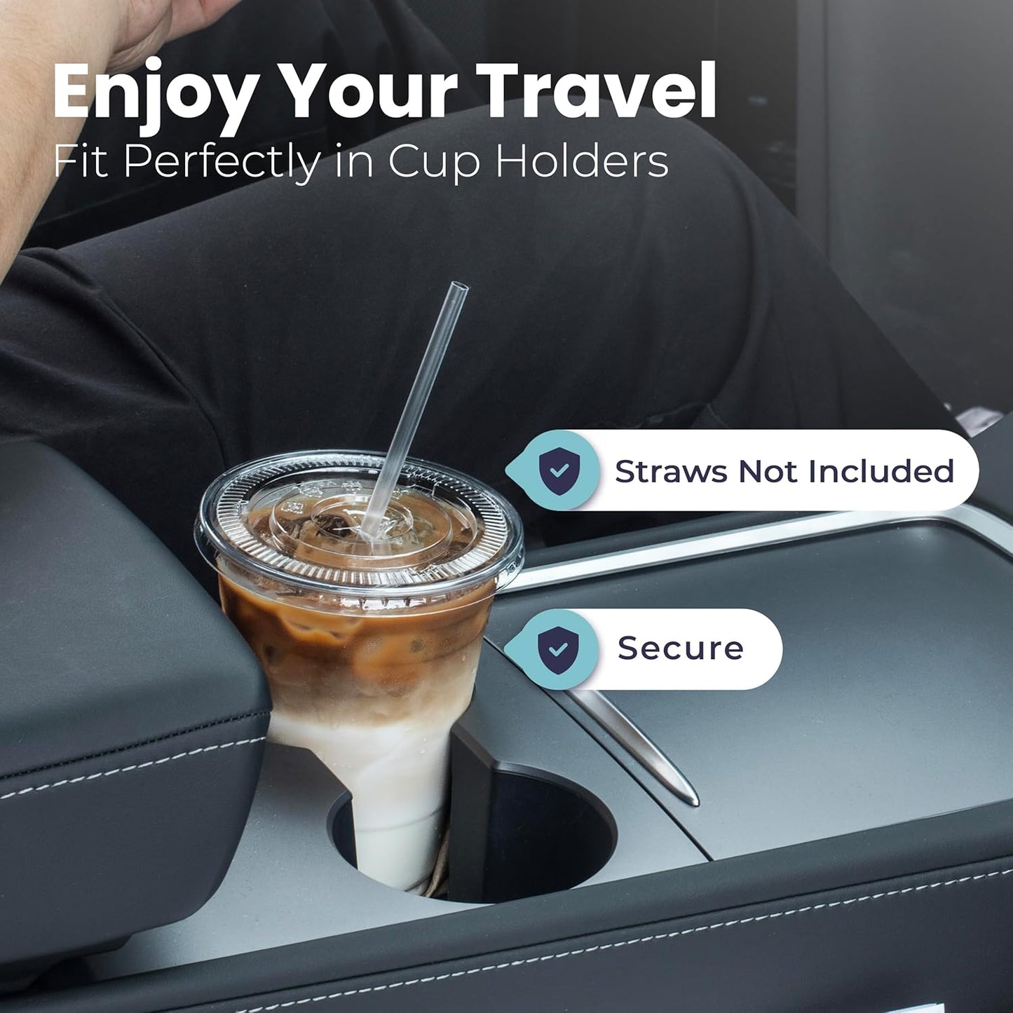 Fit Meal Prep 100 Pack 9 oz Clear Plastic Cups with Flat Lids, Disposable Iced Coffee Cups, BPA Free Premium Crystal Smoothie Cup for Party, Lemonade Stand, Cold Drinks, Juice, Milkshake