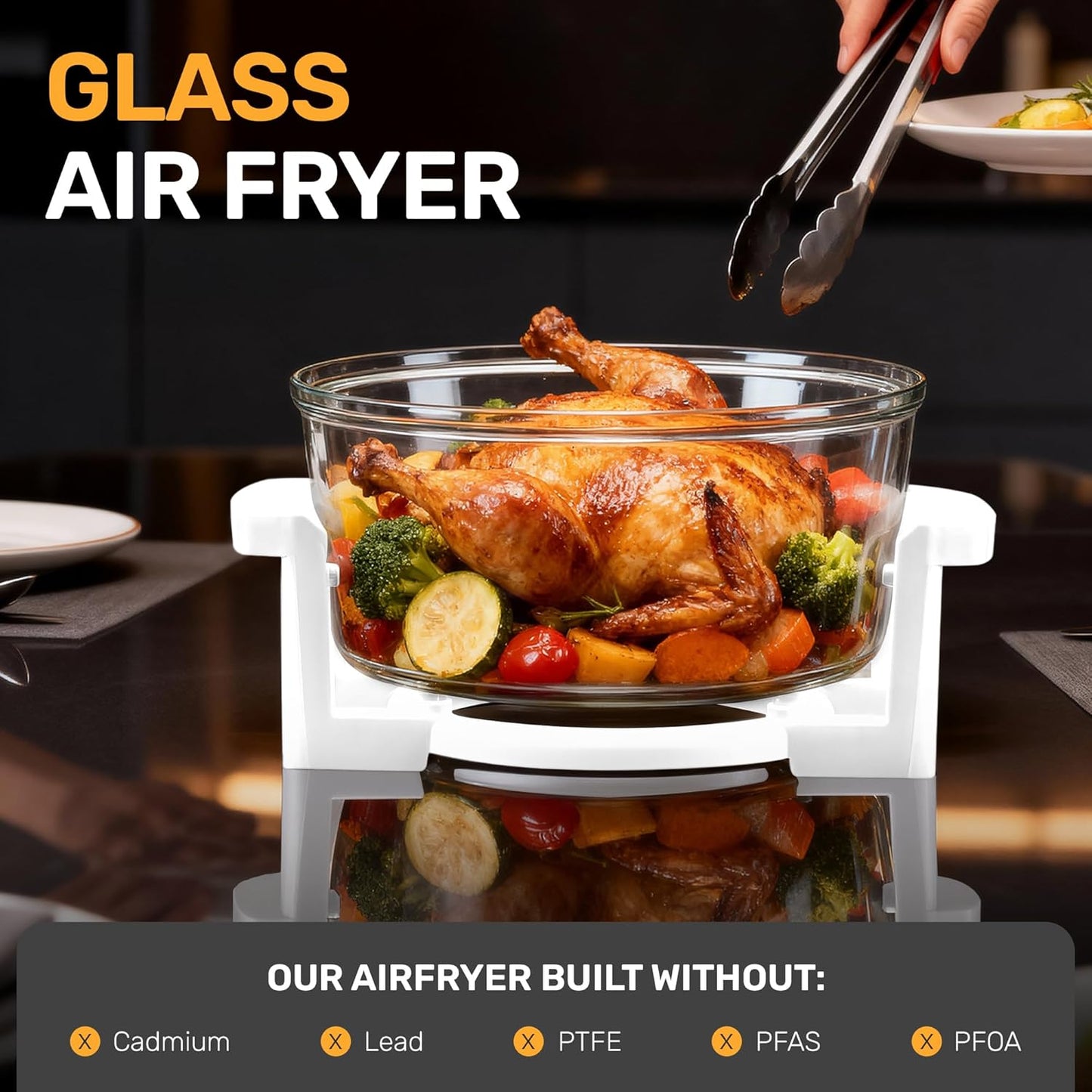 Big Boss 16Qt Extra Large Glass Air Fryer Non Toxic – Family Sized 4 in 1 Cooker with 3 Cooking Sections, Stainless Steel Racks for French Fries, Chicken, No Preheat, Self Cleaning, Dishwasher Safe