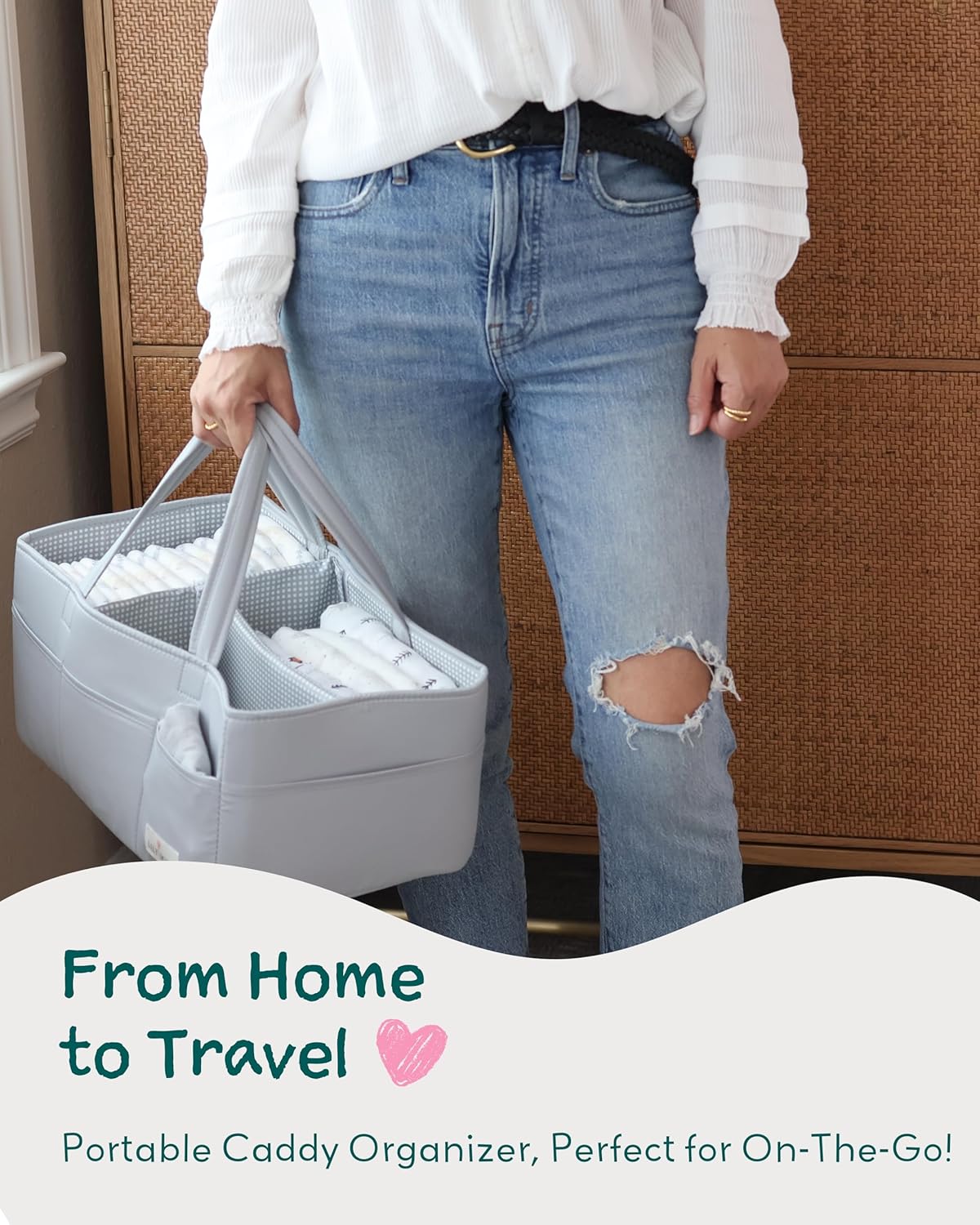 Lily Miles Baby Diaper Caddy Organizer, Wipeable Diaper Organizer Basket with 8 Pockets for Newborn Essentials, Baby Shower Gifts, Nursery Tote Bag for Changing Table or Car (Rosy Lilac, Large)