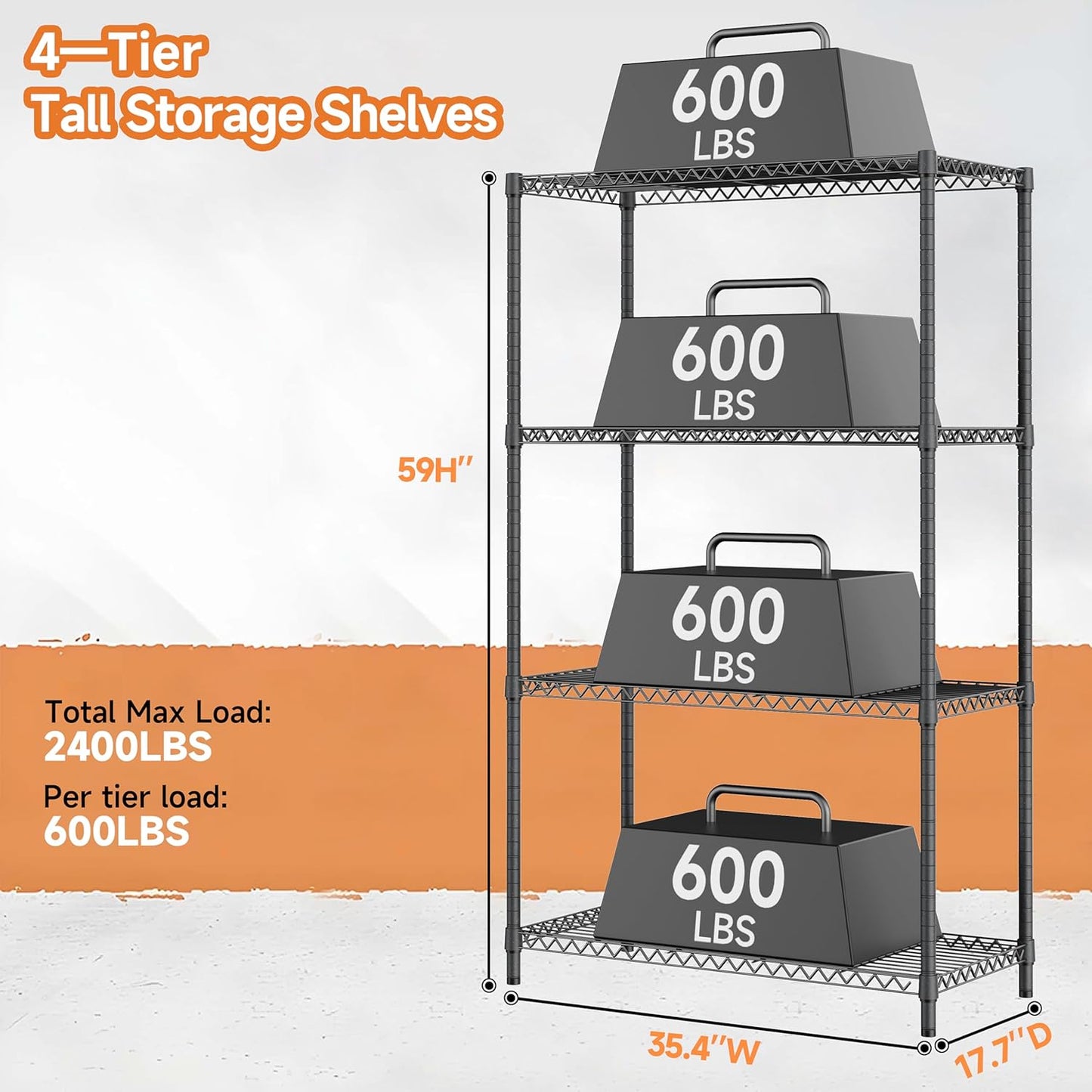 Standing Shelf Units Wire Rust-Proof Outdoor Storage Shelving 4-Tier Utility Shelving Unit for Garden Home,Kitchen,Office Dark Grey 17.7" D x 35.5" W x 59.4" H