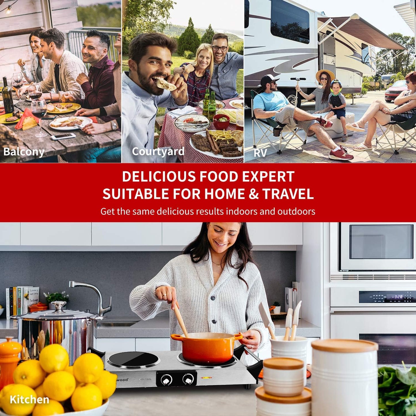 Techwood Electric Stove, Double Infrared Ceramic Hot Plates for Cooking, Two Control Cooktop Burner, Portable Anti-scald handles Suitable for Office/Home/Camp Use, 1800W Compatible for All Cookwares