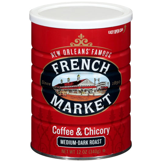 French Market Coffee & Chicory Medium-Dark Roast Ground Coffee, 12oz Can (Pack of 3)