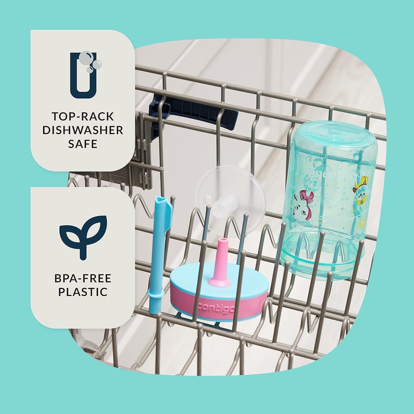 Contigo Leighton Kids Water Bottle, 2-Pack, 14oz, Paw Patrol, Spill-Proof, Dishwasher Safe Tumbler with Straw, Blue and Yellow