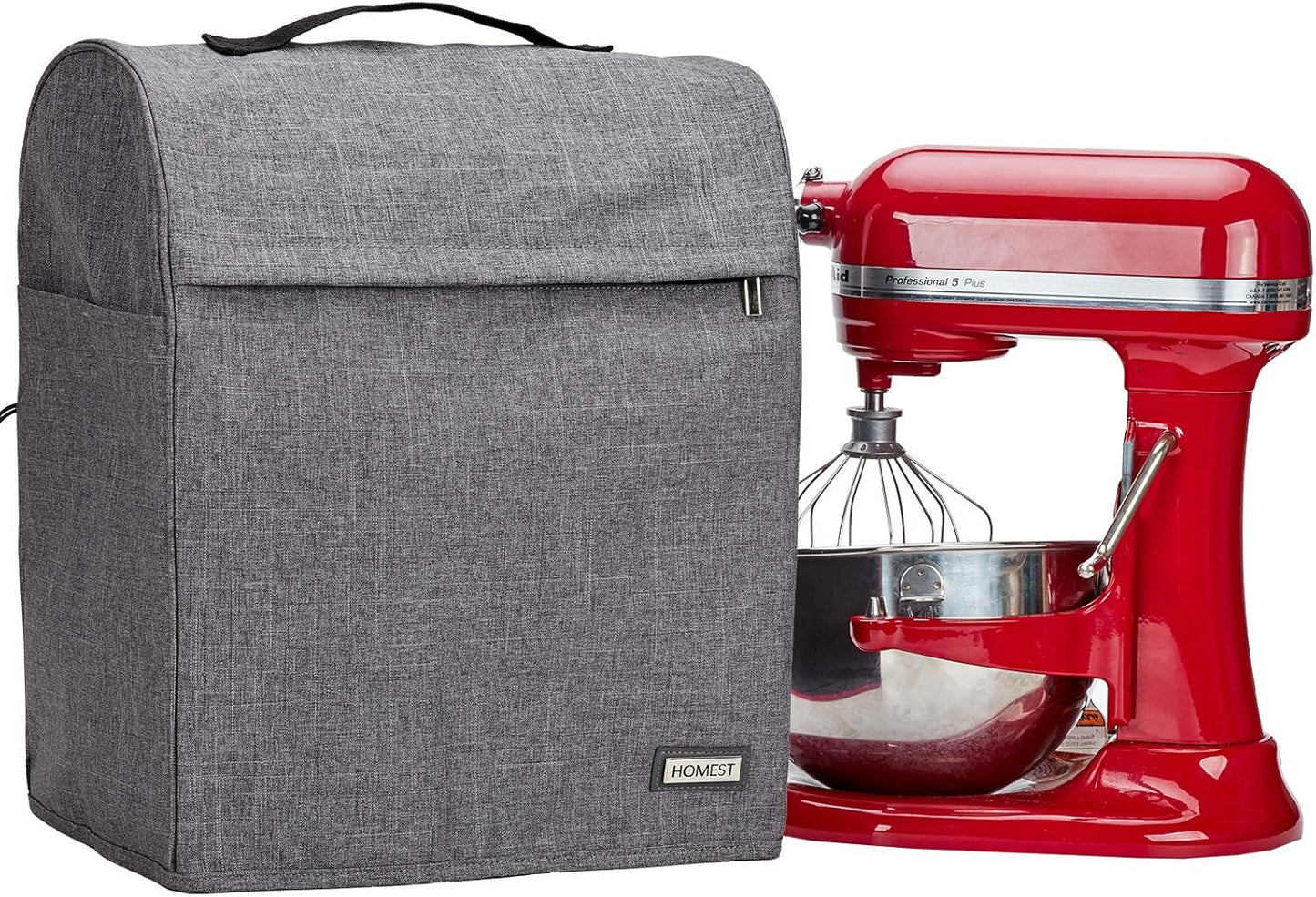 HOMEST Stand Mixer Dust Cover Compatible with KitchenAid 6/7/8 Quart Bowl Lift, Zipper Pocket for Various Kitchen Appliance Accessories, Grey (Patent Design)