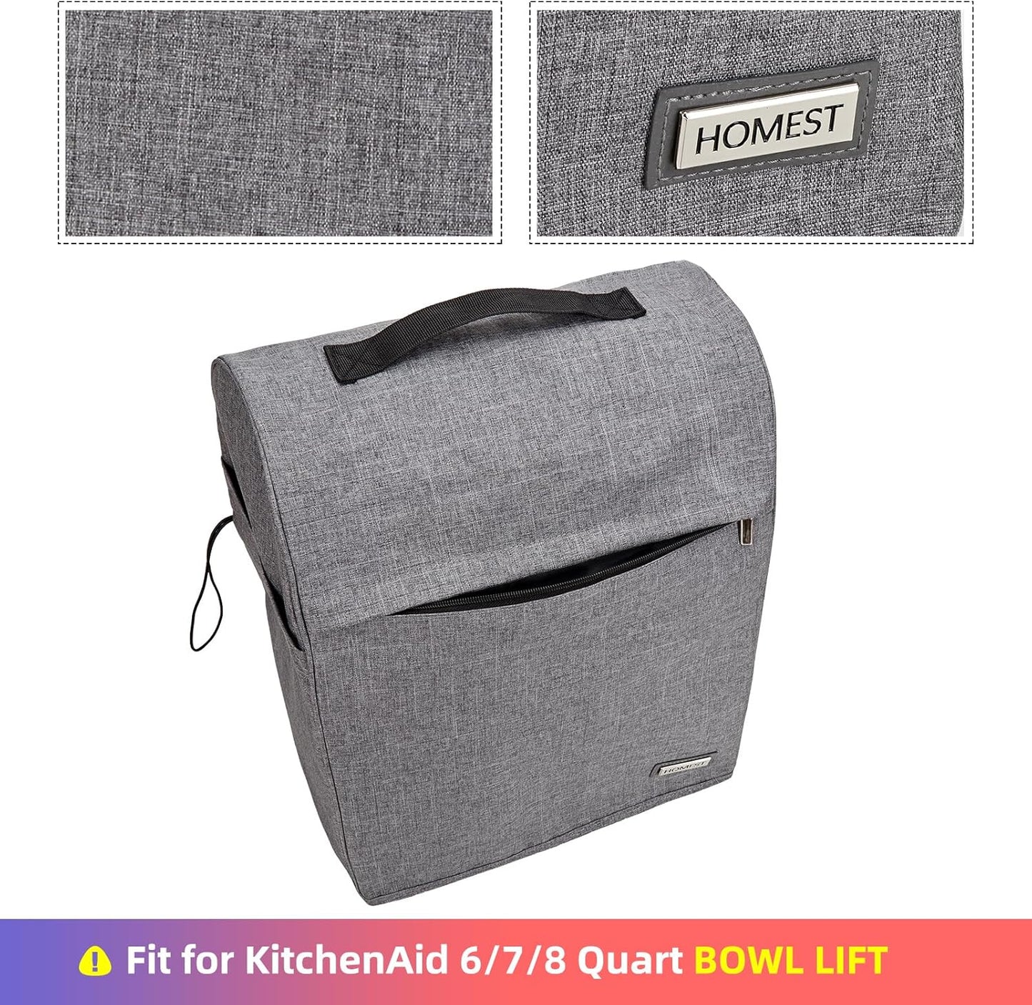 HOMEST Stand Mixer Dust Cover Compatible with KitchenAid 6/7/8 Quart Bowl Lift, Zipper Pocket for Various Kitchen Appliance Accessories, Grey (Patent Design)