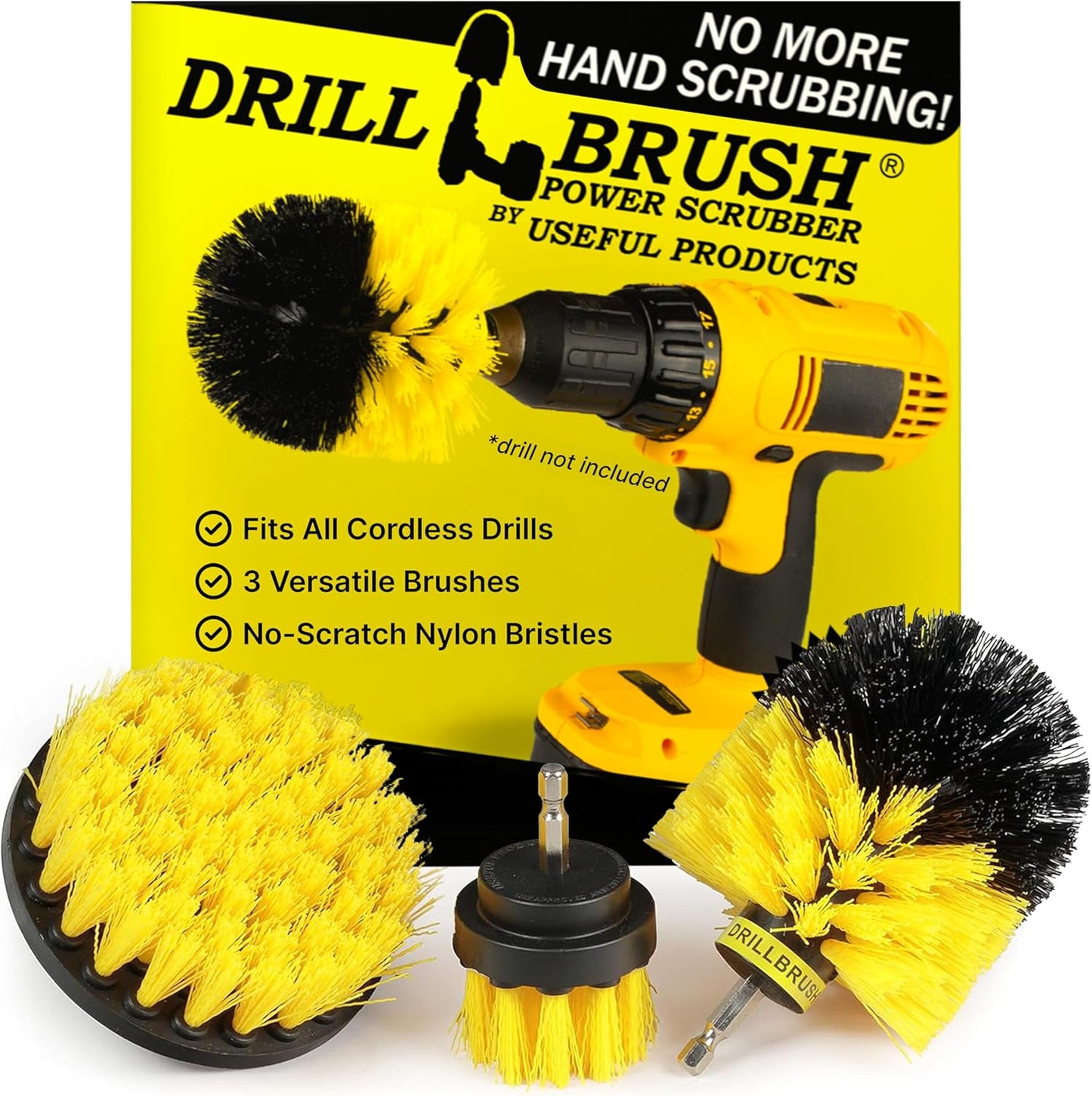 Drillbrush Drill Brush Attachment Set for Bathroom Cleaning – Power Scrubber Brush Kit for Tub, Tile, Shower, and Grout – All-Purpose Household Cleaning Brushes for Drill - Electric Grout Cleaner Kit