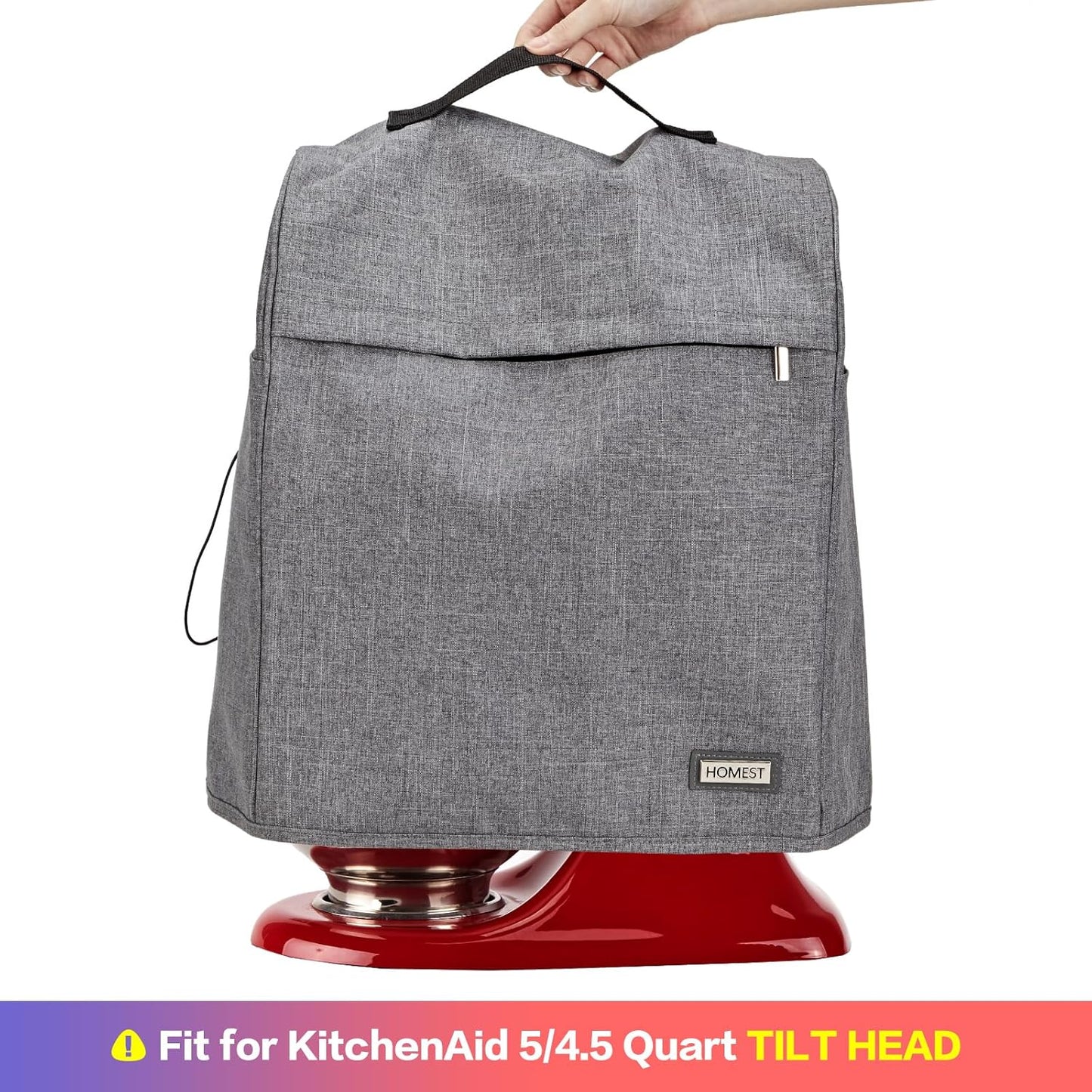 HOMEST Stand Mixer Dust Cover Compatible with KitchenAid 5/4.5 Quart Bowl Lift, Zipper Pocket for Various Kitchen Appliance Accessories, Grey (Patent Design)