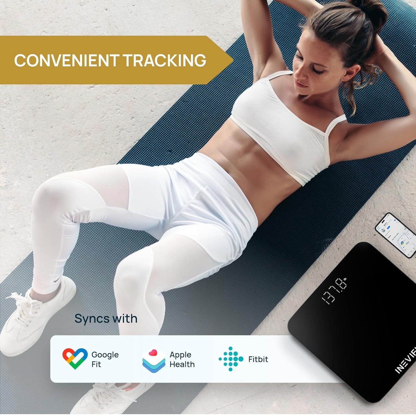 INEVIFIT Smart Bathroom Scale, Highly Accurate Bluetooth Digital Bathroom Body Weight Scale, Precisely Measures Weight & BMI for Unlimited Users (S-Black)