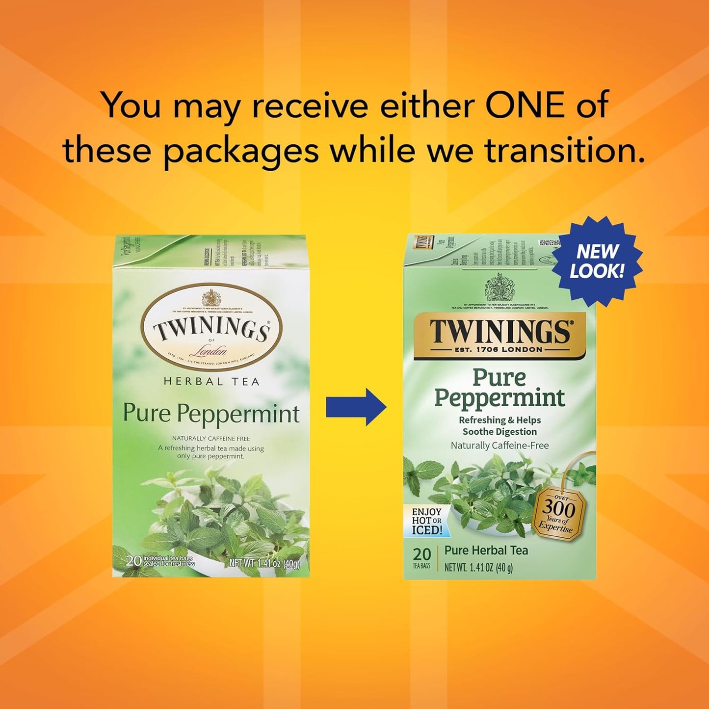 Twinings Pure Peppermint Herbal Tea Individually Wrapped Bags, 20 Count (Pack of 1), Fresh Minty Flavour, Naturally Caffeine-Free, Enjoy Hot or Iced, 20 Teabags