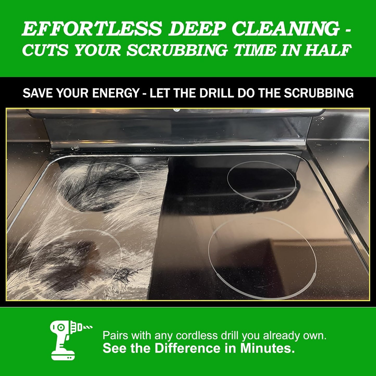 Drillbrush Green Kitchen Drill Brush Set – Drill Powered Cleaning Tools for Stainless Steel Sink, Copper Sink, Stove Top, Oven, Air Fryer & Cabinets – Must-Have Kitchen Accessories for Fast Cleaning