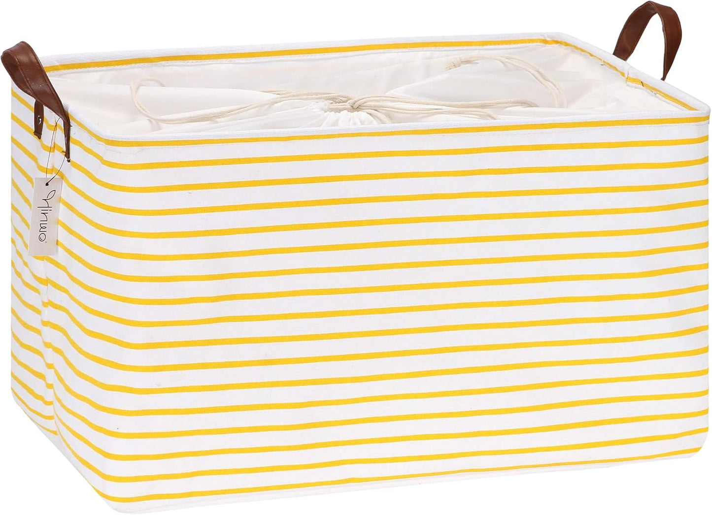 Hinwo 70L Extra Large Storage Bins, Closet Organizers and Storage, Foldable Clothes Storage Baskets with Handles, Containers for Clothing, Blanket, Comforters, Toys, Bedding (Yellow Stripe)