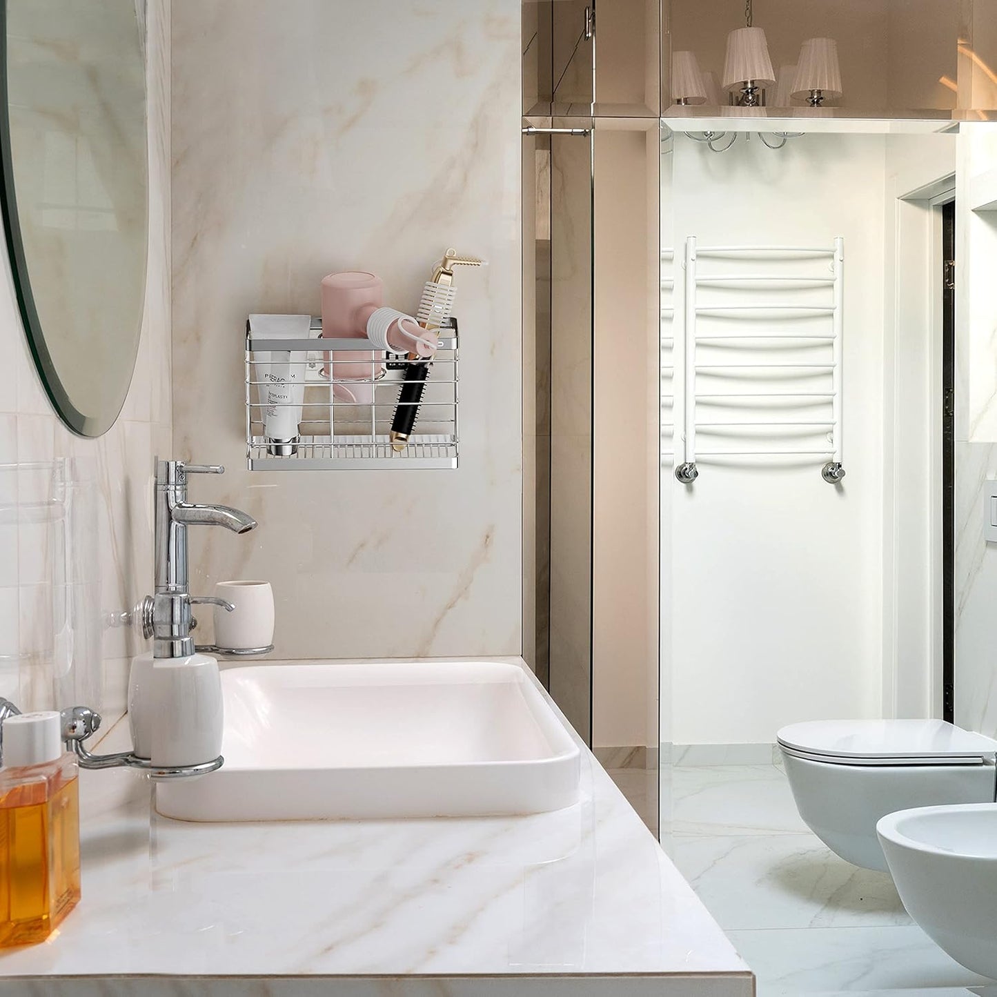 Hair Dryer Holder - Hair Tool Organizer Wall Mount/Adhesive Blow Dryer Holder/Curling iron holder Cabinet Door Bathroom Organizer for Hair Dryer, Curling Wands, Hair Straighteners