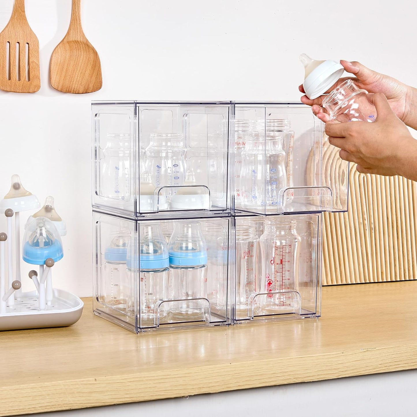 Vtopmart 6 pack Stackable Storage Drawers, 6.6''Tall Acrylic Bathroom Makeup Organizers,Clear Plastic Drawers For Vanity, Undersink, Kitchen Cabinet,Pantry Organization and Storage