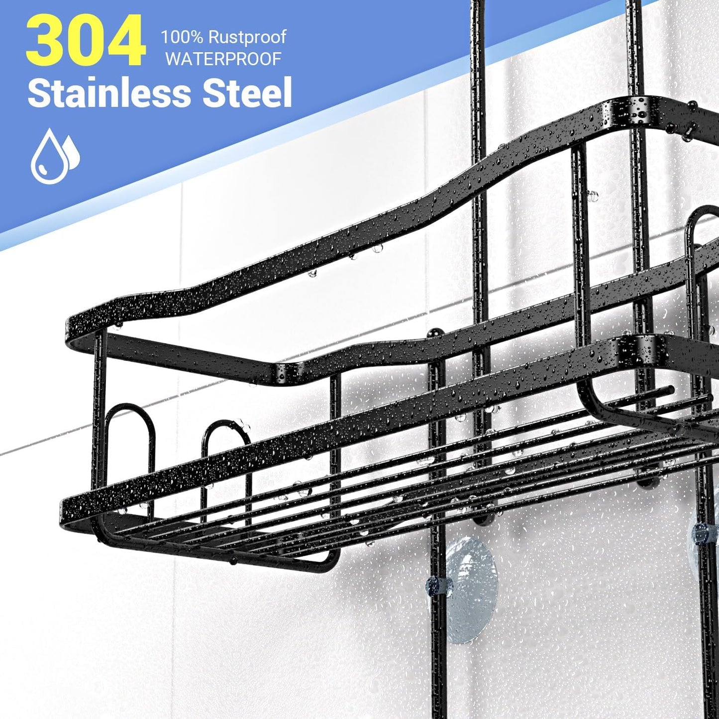 Hanging Shower Caddy Bathroom Organizer: Rustproof Shower Shelf Racks Over Shower Head - No Drilling Inside Bath Shower Rack Shelves Over Showerhead for Shampoo with Soap Holder Black