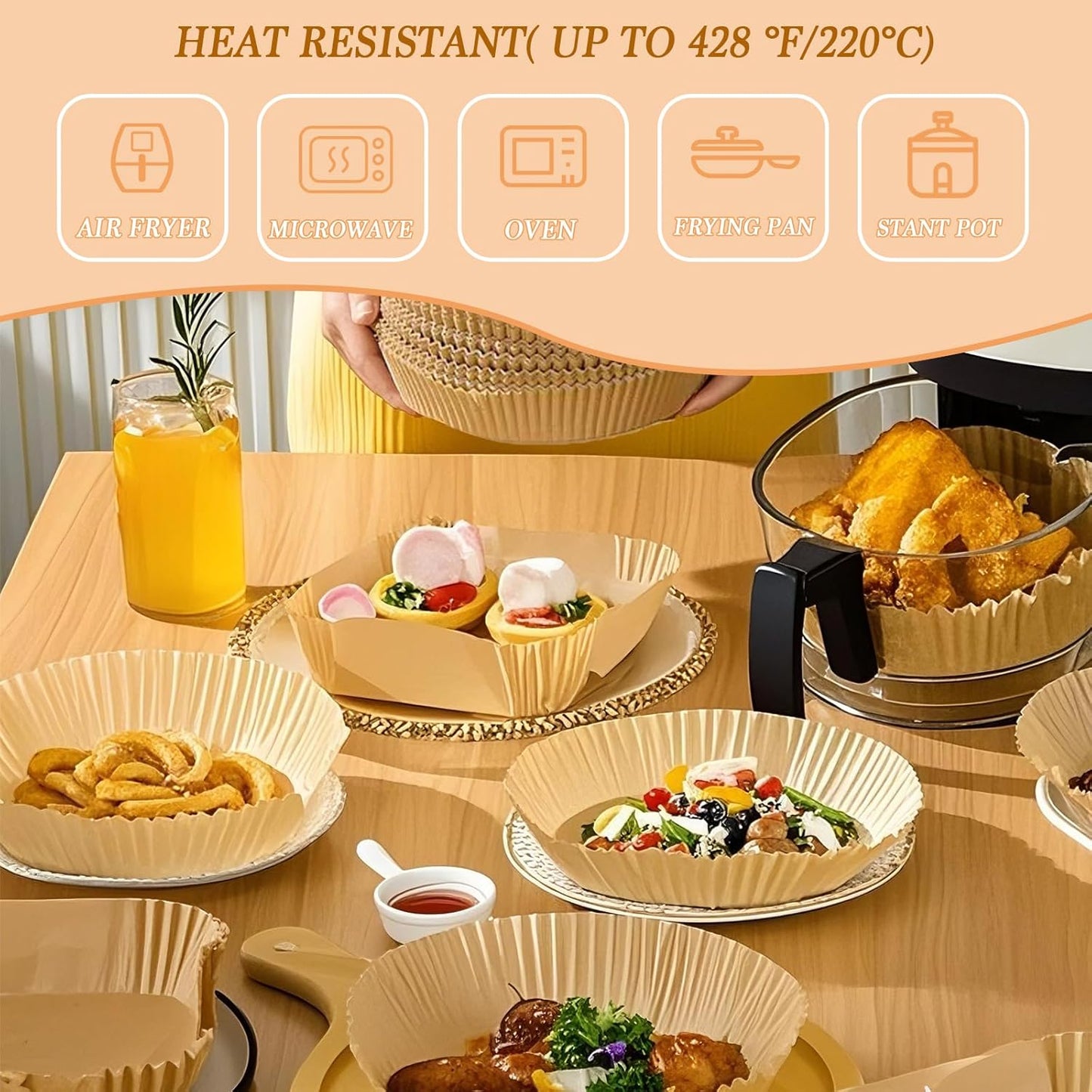 Round Air Fryer Liners Disposable, 100pcs Nonstick Parchment Paper Liners Air Fryer Paper Liners For 2-5 Qt AirFryer Baking Roasting Microwave (Round 6.5Inch)