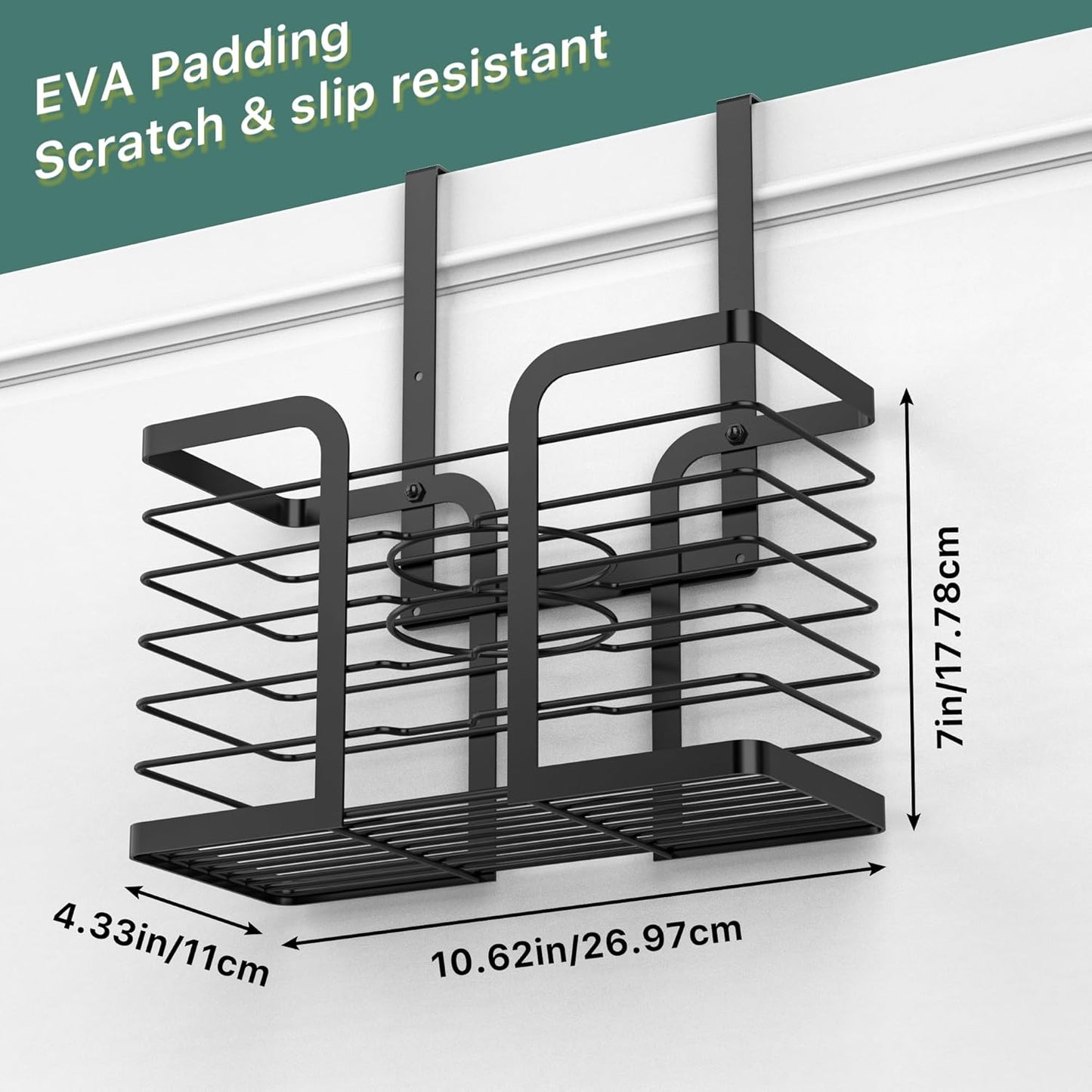 YIGII Hair Dryer Holder - Hair Tool Organizer 3-in-1 Blow Dryer Holder Adjustable Height, Bathroom Organizer Wall Mounted/Cabinet Door for Flat/Curling Irons, Hair Straighteners