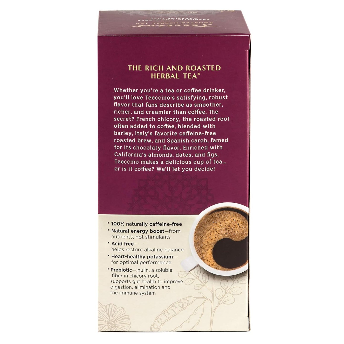 Teeccino Herbal Tea - Almond Amaretto - Rich & Roasted Herbal Tea That's Caffeine Free & Prebiotic for Natural Energy, 25 Tea Bags