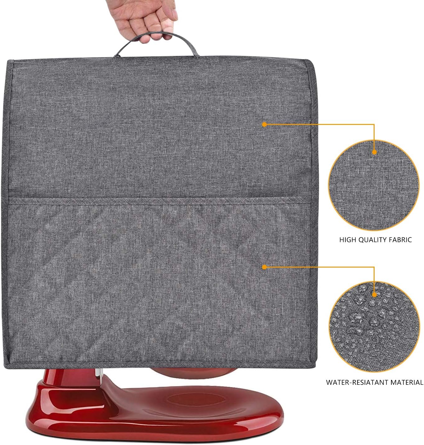Stand Mixer Dust-proof Cover for KitchenAid Mixer，Multi Pockets for Various Kitchen Appliance Accessories，Water-resistant，Easy Cleaning (Grey, Fit for Tilt Head 4.5-5 Quart)