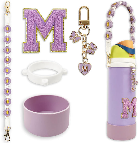 SITKOL Silicone Boot Cute Monogram Set Compatible with Owala Water Bottle 24 oz, 32 oz, 40 oz - Perfect Letter Owala Accessories for Owala Tumbler, Owala Free Sip, Pink Owala, Black Owala