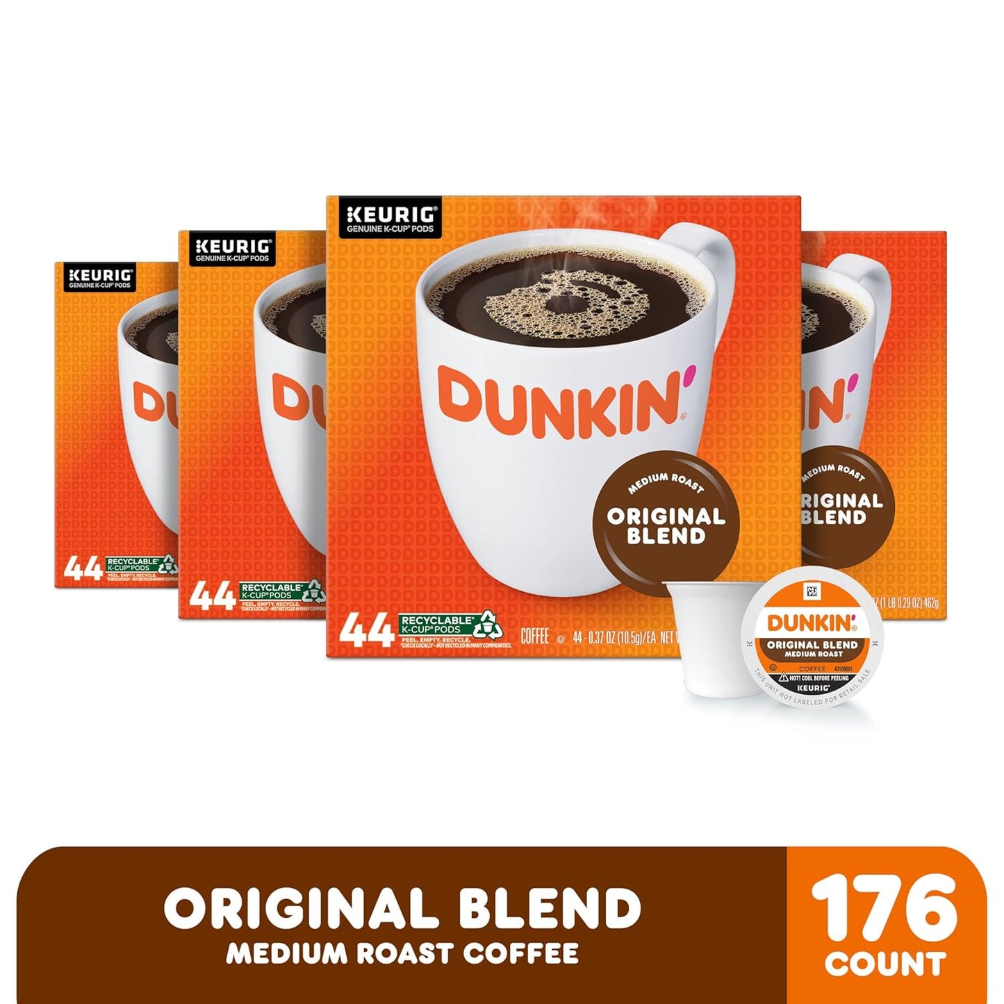 Dunkin' Original Blend Medium Roast Coffee, 176 Keurig K-Cup Pods