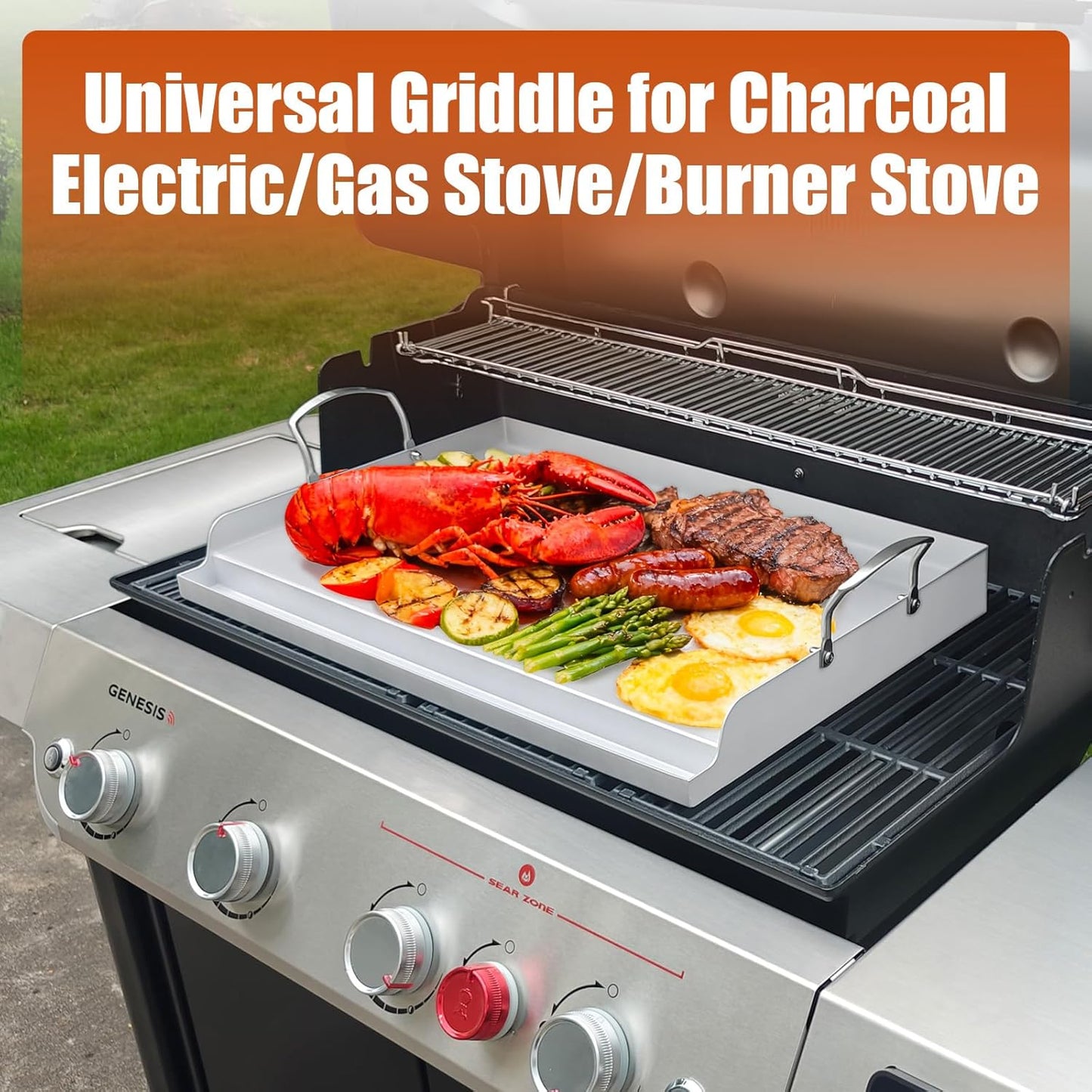 Nonstick Stainless Steel Griddle for Gas Grill Nanoceramic Universal Griddle for Gas Stove Top 25" x 16" Flat Top Plate Cooking Skillet Pan Teppanyaki Camping Outdoor Tailgating Plancha Para Cocinar