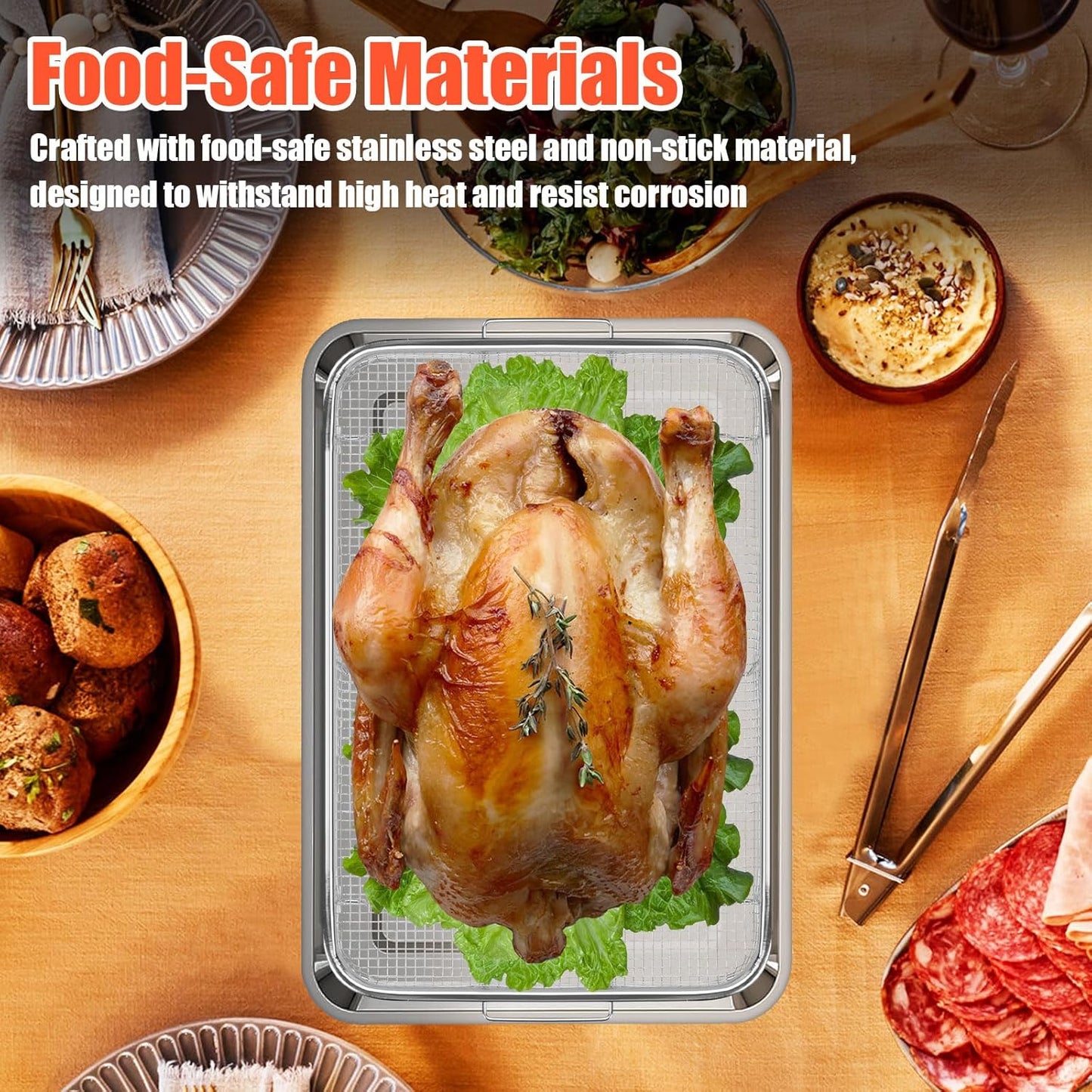 Air Fryer Basket for Oven 15.6" x 11.6",With Basket and Tray Set,Non-Stick Stainless Steel Oven Air Fryer,With 100 PCS Parchment Papers