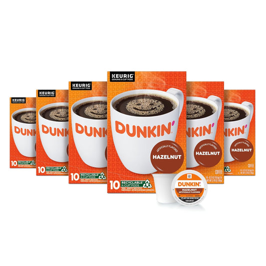 Dunkin' Hazelnut Flavored Coffee, 60 Keurig K-Cup Pods,10 Count (Pack of 6)