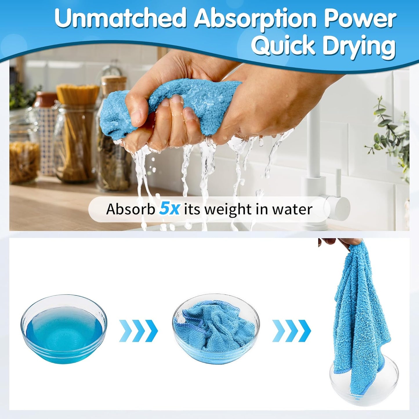 FIXSMITH Blue Microfiber Cleaning Cloth -Pack of 8, Highly Absorbent Cleaning Rags, 16"X12" All Purpose Cleaning Towels for Housekeeping, Kitchen, Car, Lint Free and Reusable Microfiber Towels