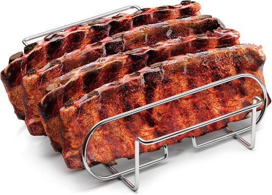 Sorbus Non-Stick Rib Rack - Porcelain Coated Steel Roasting Stand – Holds 4 Rib Racks for Grilling & Barbecuing - Perfect BBQ Accessories for Smoker and Grill - Durable and Convenient Design (Silver)