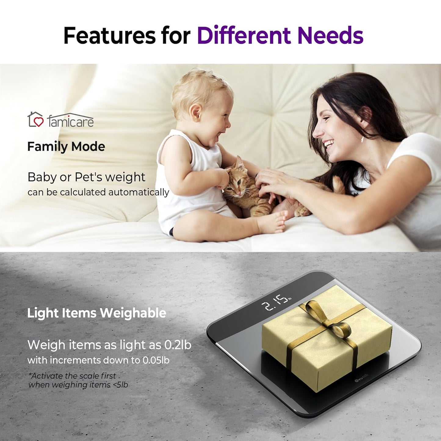 Ovutek Bathroom Scales Digital Weight, Topnotch Quality 450lb Weight Scale, Most Accurate to 0.05lb, Automatic Weighing Scale for Body Weight, Baby, Pet, Larger LED, Sturdy and Durable Base Machine